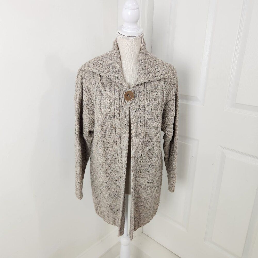 Carraig Donn Sweater Womens M Gray Cable Knit Shawl Cape Cletic Ireland Wool